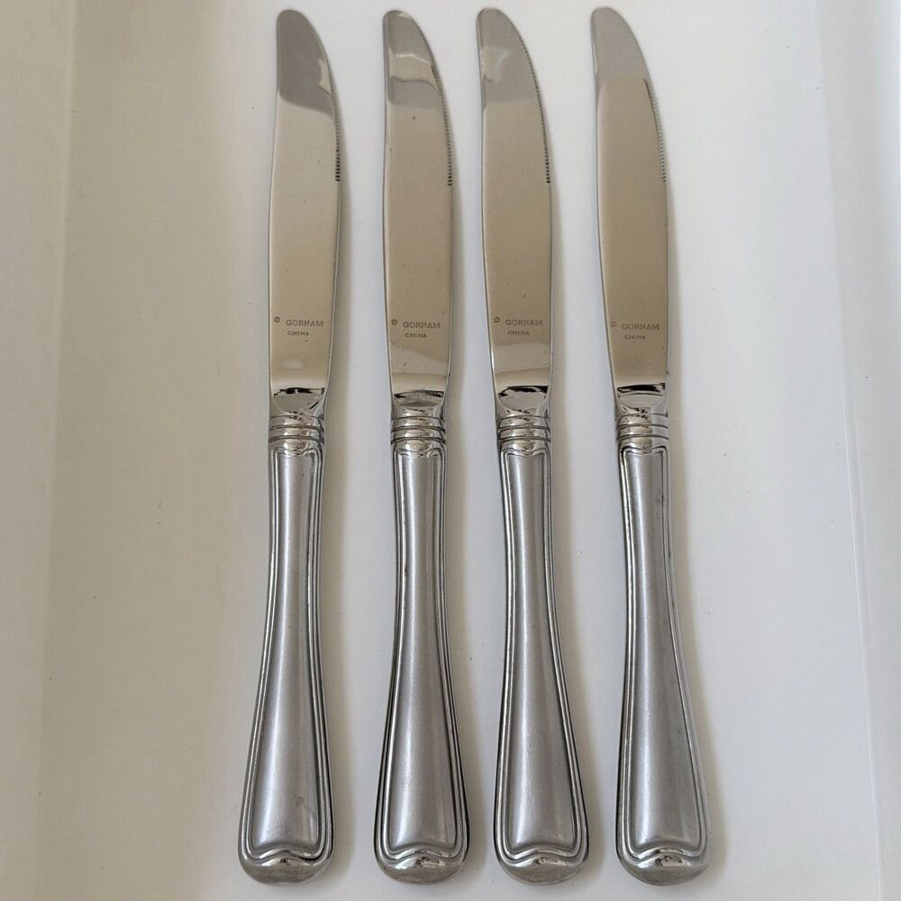4pc GORHAM Monet Frosted Stainless Dinner Knives 9” Glossy Satin 18/8